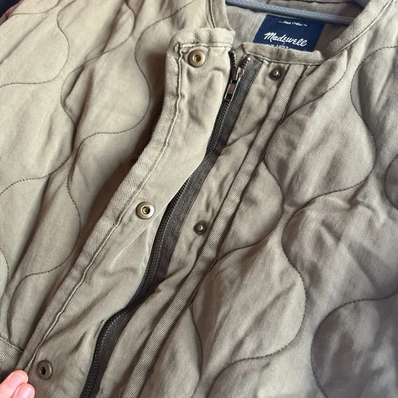 Madewell Quilted Drawstring Jacket Military Green Button Coat Size S-M - Picture 9 of 12